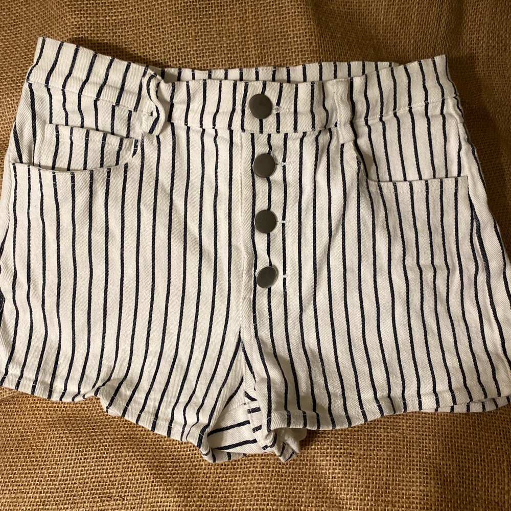 Alter’d state white Jean shorts with stripes